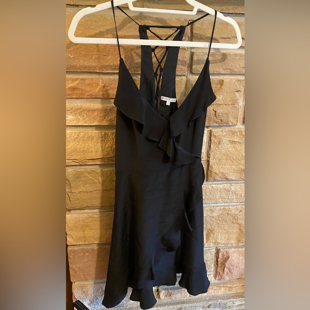 NWT, Jennifer Hope Sammy Ruffle Black Silk Dress